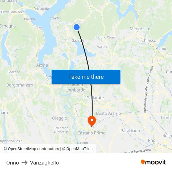 Orino to Vanzaghello map