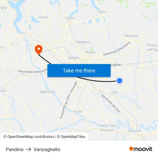 Pandino to Vanzaghello map