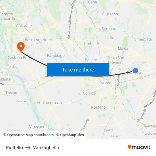 Pioltello to Vanzaghello map