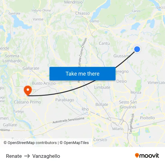 Renate to Vanzaghello map