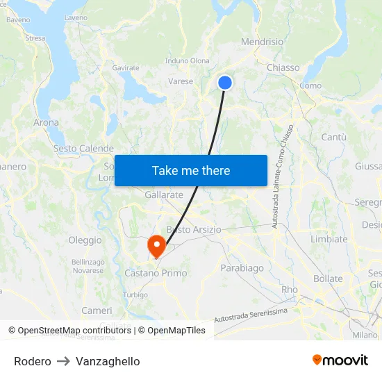 Rodero to Vanzaghello map