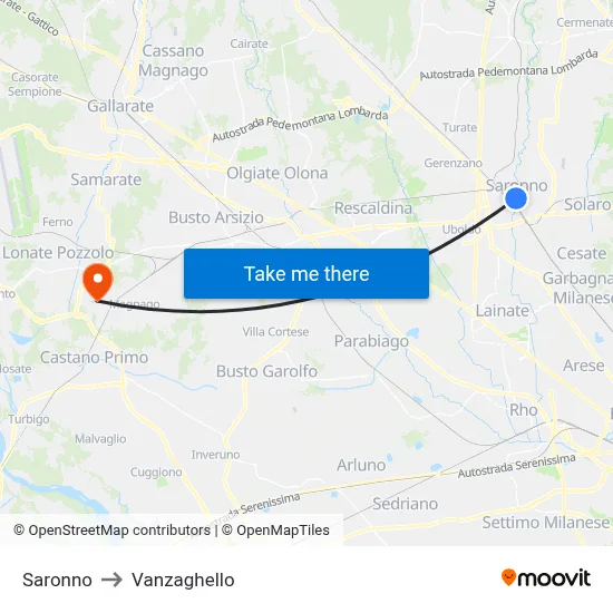 Saronno to Vanzaghello map