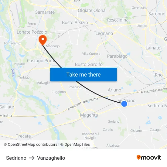 Sedriano to Vanzaghello map