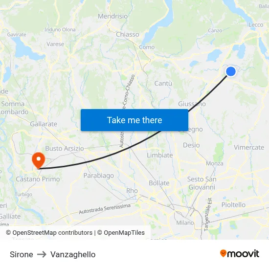 Sirone to Vanzaghello map