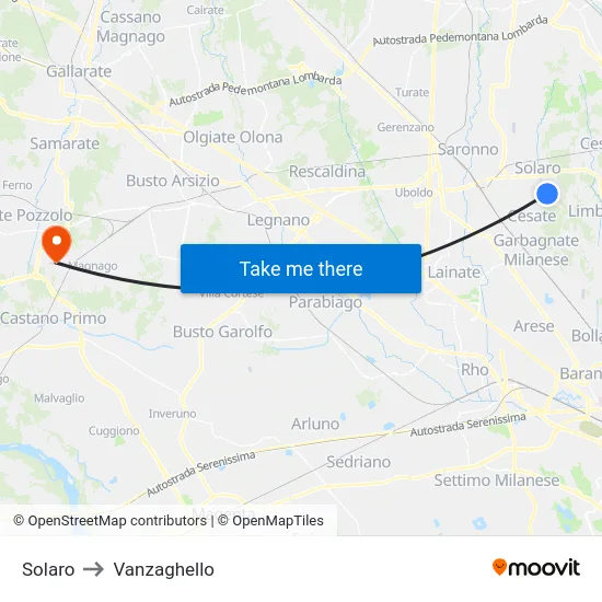 Solaro to Vanzaghello map