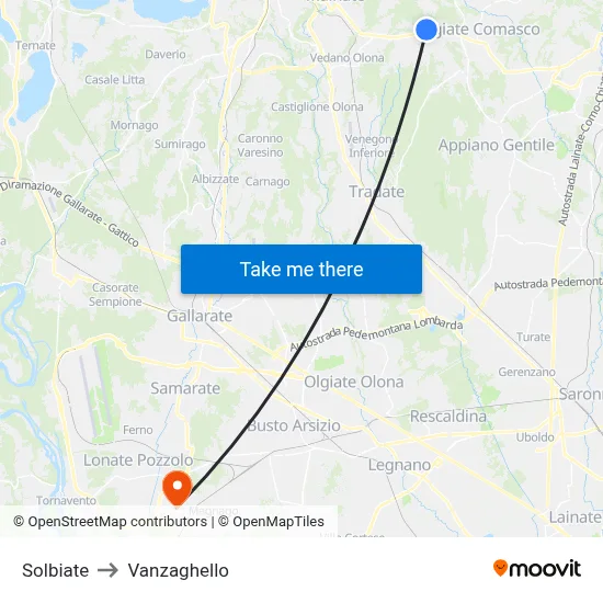 Solbiate to Vanzaghello map