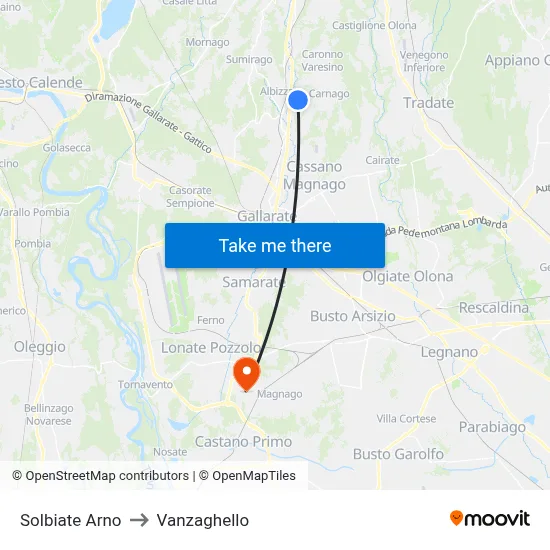 Solbiate Arno to Vanzaghello map