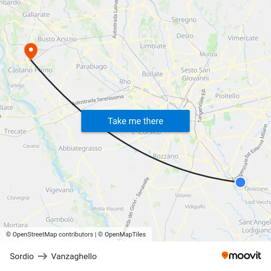 Sordio to Vanzaghello map
