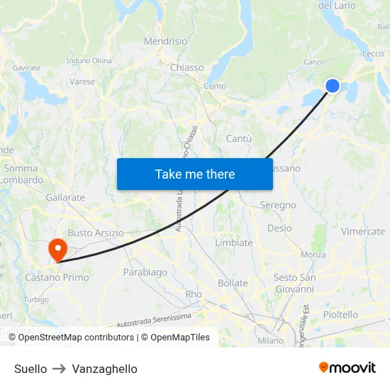 Suello to Vanzaghello map