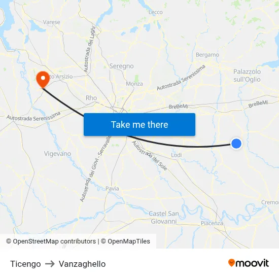Ticengo to Vanzaghello map