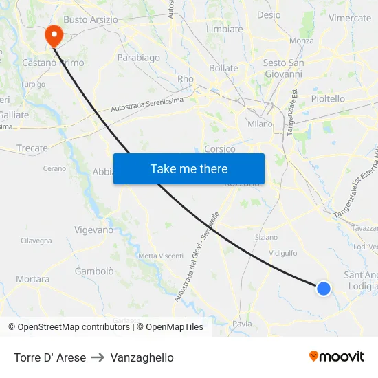 Torre D' Arese to Vanzaghello map