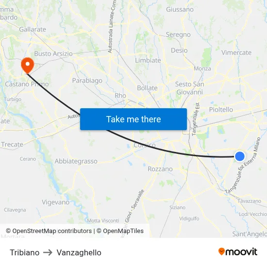 Tribiano to Vanzaghello map