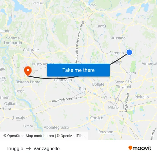 Triuggio to Vanzaghello map
