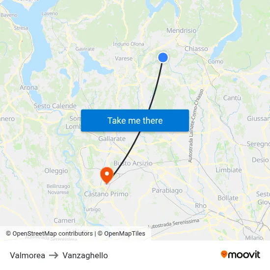 Valmorea to Vanzaghello map