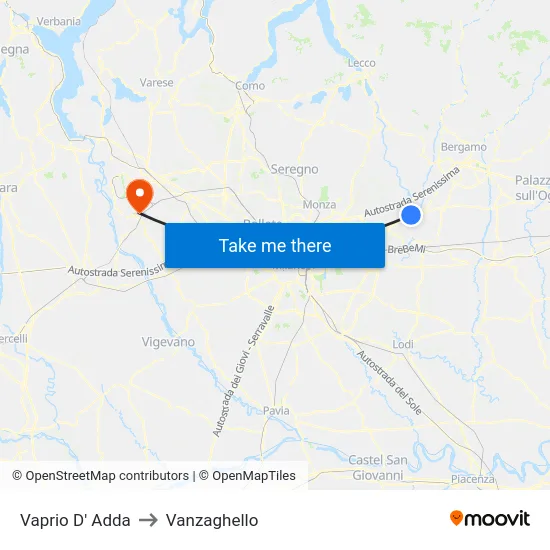 Vaprio D' Adda to Vanzaghello map