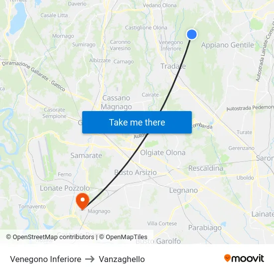Venegono Inferiore to Vanzaghello map