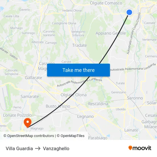 Villa Guardia to Vanzaghello map