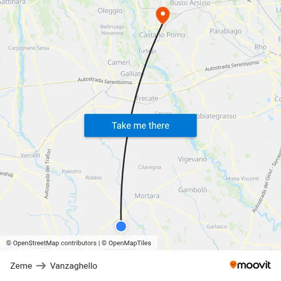 Zeme to Vanzaghello map