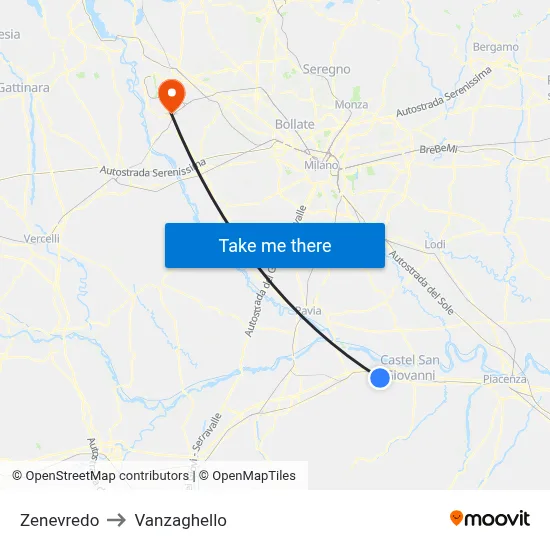 Zenevredo to Vanzaghello map