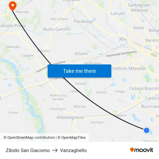 Zibido San Giacomo to Vanzaghello map