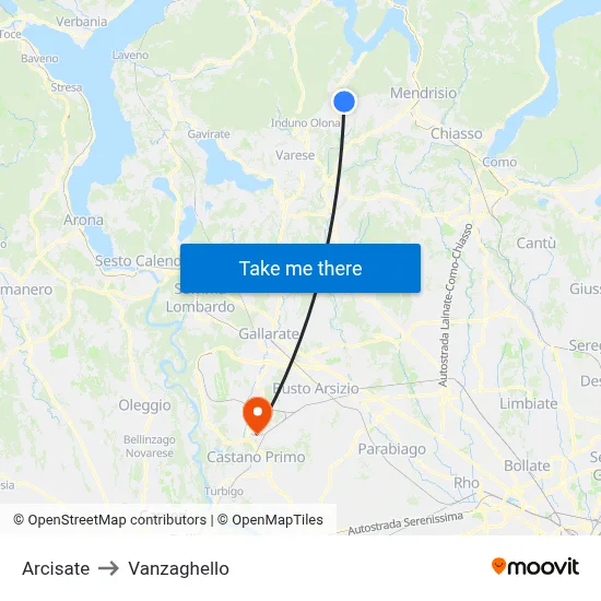 Arcisate to Vanzaghello map