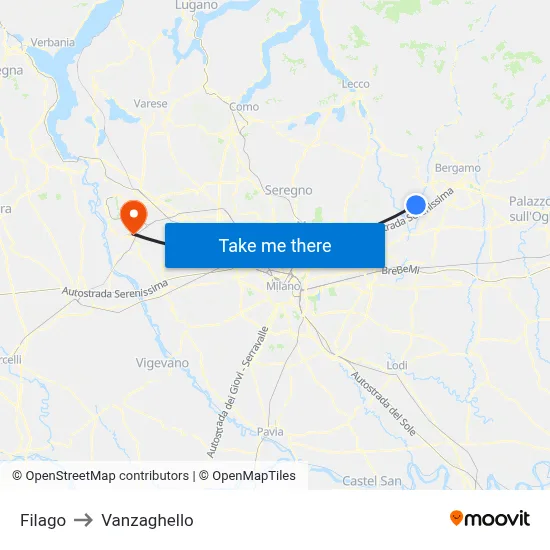 Filago to Vanzaghello map