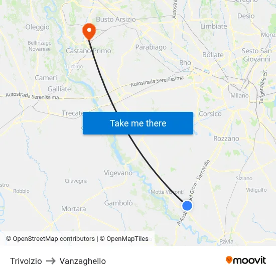 Trivolzio to Vanzaghello map