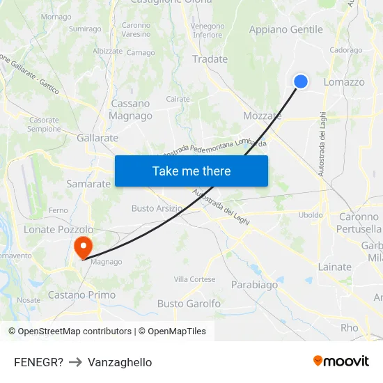 Fenegro to Vanzaghello map