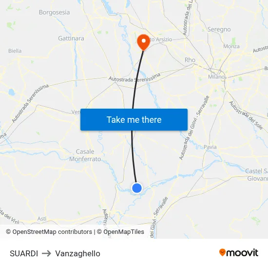 Suardi to Vanzaghello map