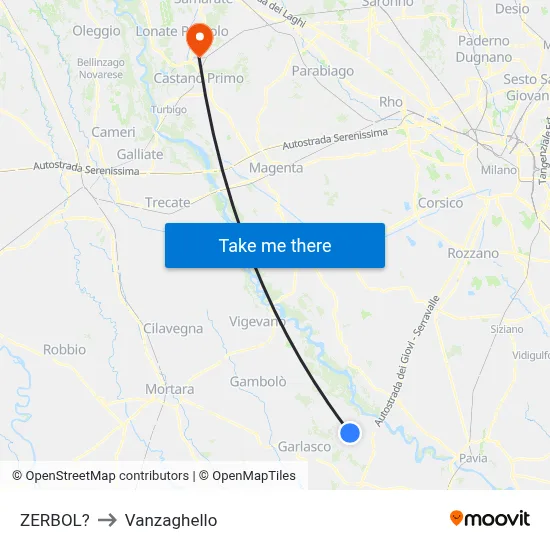 Zerbol to Vanzaghello map