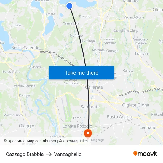 Cazzago Brabbia to Vanzaghello map