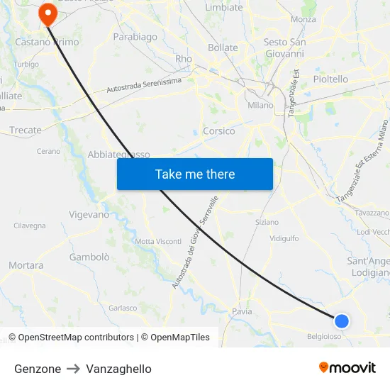 Genzone to Vanzaghello map