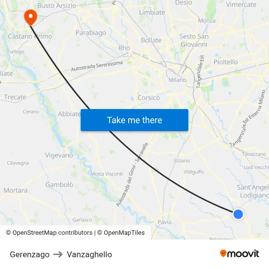Gerenzago to Vanzaghello map