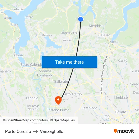 Porto Ceresio to Vanzaghello map