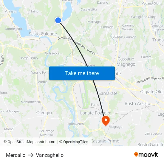 Mercallo to Vanzaghello map