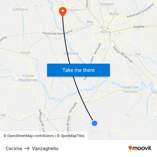 Cecima to Vanzaghello map
