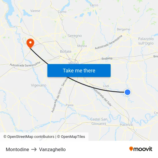 Montodine to Vanzaghello map