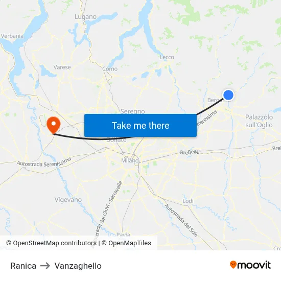 Ranica to Vanzaghello map