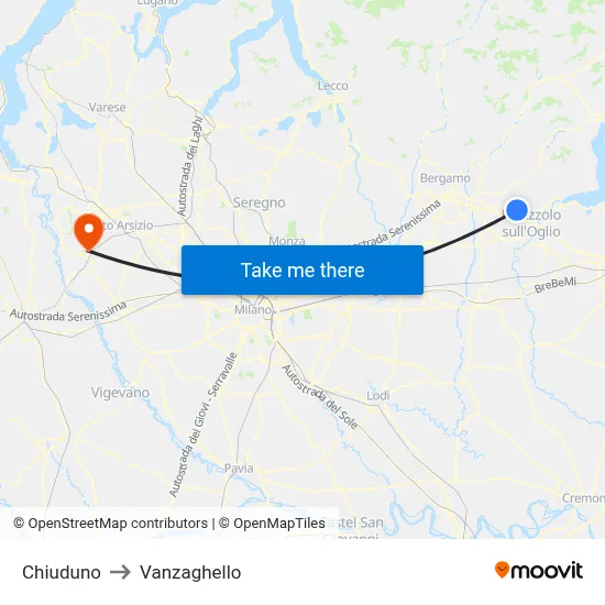 Chiuduno to Vanzaghello map