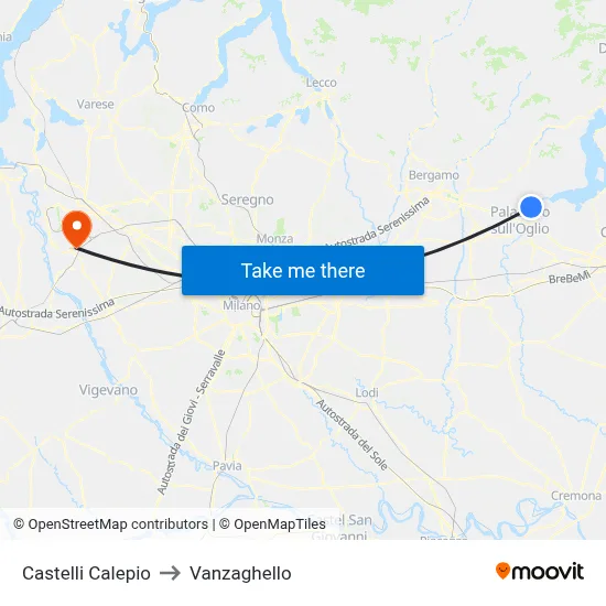 Castelli Calepio to Vanzaghello map