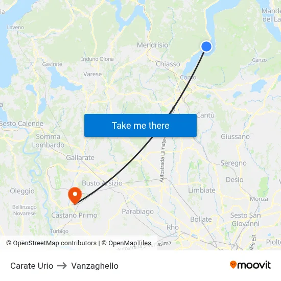 Carate Urio to Vanzaghello map
