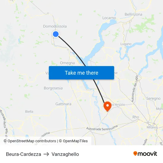 Beura-Cardezza to Vanzaghello map