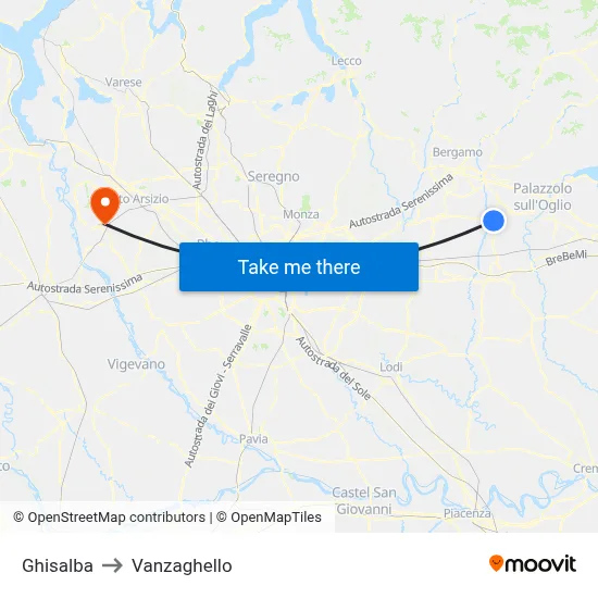 Ghisalba to Vanzaghello map
