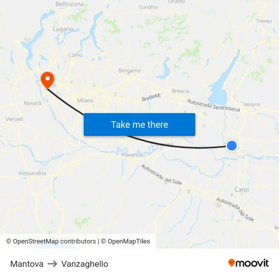 Mantova to Vanzaghello map