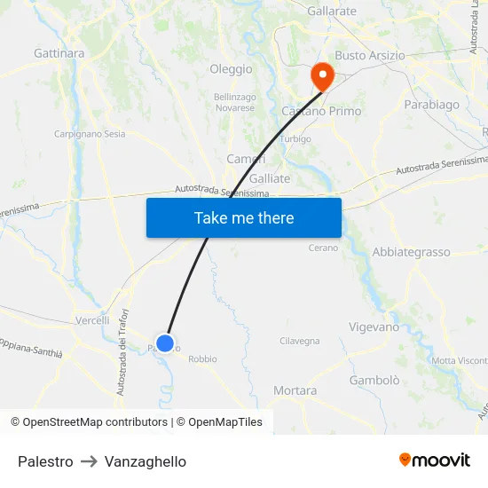 Palestro to Vanzaghello map