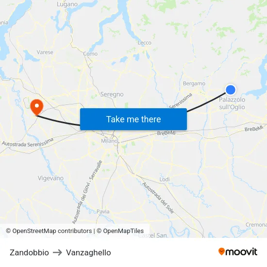 Zandobbio to Vanzaghello map