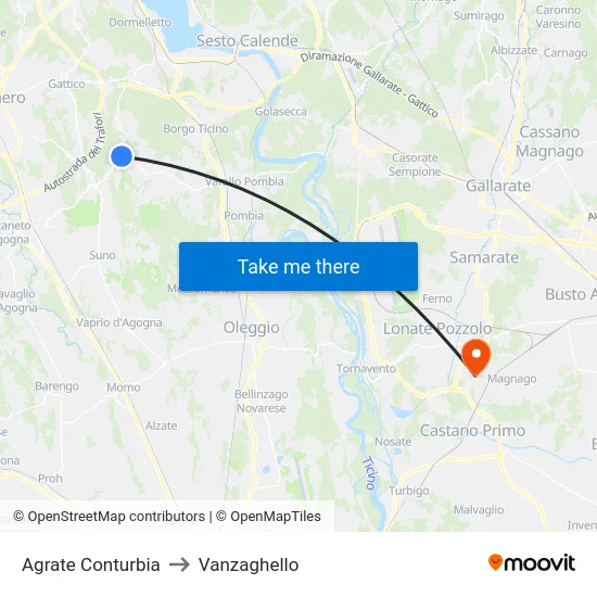 Agrate Conturbia to Vanzaghello map
