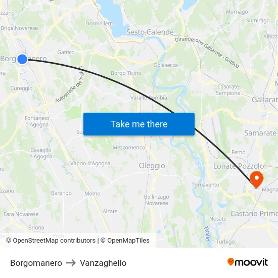 Borgomanero to Vanzaghello map