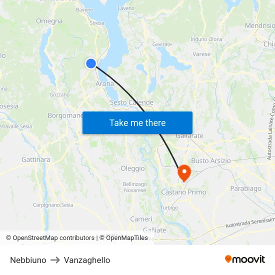 Nebbiuno to Vanzaghello map