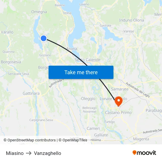 Miasino to Vanzaghello map